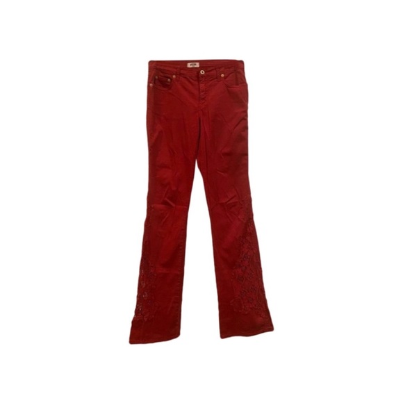 Moschino Denim - Moschino Jeans Red Lace Appliqué Denim Jeans
